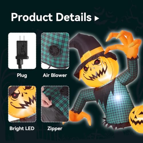5ft halloween inflatable giant pumpkin ghost outdoor decoration, close-up detail