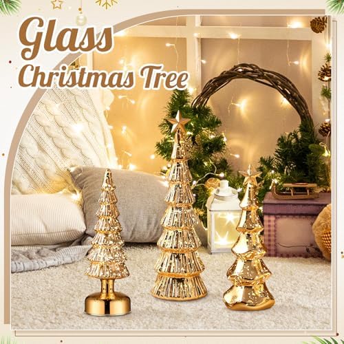 funnymoom 3 pack glass christmas trees light up on a desk or shelf