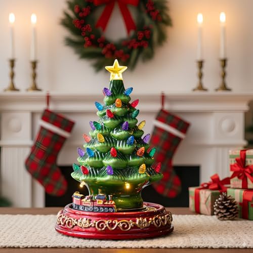 animated musical christmas decorations with rotating train, front angle view