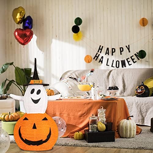 collapsible light up pumpkin ghost halloween decorations outdoor, front angle view