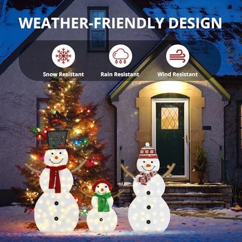 lighted snowman family outdoor christmas decoration, set of showing dimensions