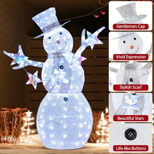 goplus 5 ft lighted snowman, christmas outdoor decoration, close-up detail