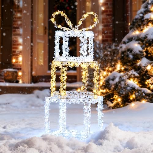 tangkula set of 3 stacked lighted gift boxes shown in use