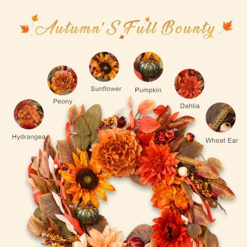 fall wreaths for front door, 24 inch fall on a desk or shelf