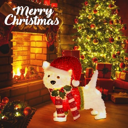 bshine lighted christmas dog decor, pre lit led, close-up detail
