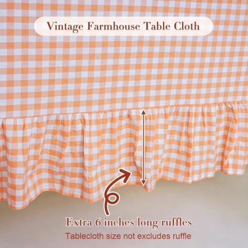 Eternal Beauty Gingham Ruffled Tablecloth Orange White 60x120 Thanksgiving