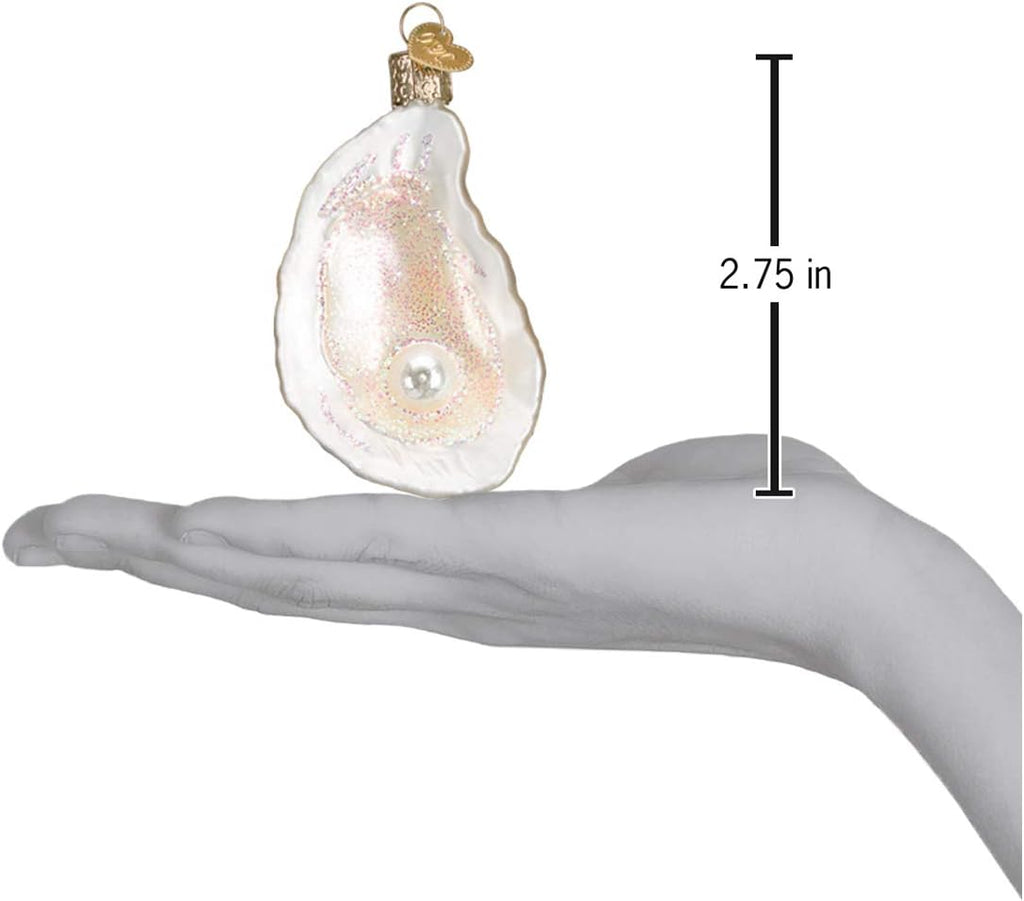 Old World Christmas Oyster with Pearl Glass Blown Ornament for Christmas Tree, Handcrafted Holiday Decoration, Seashell Collection