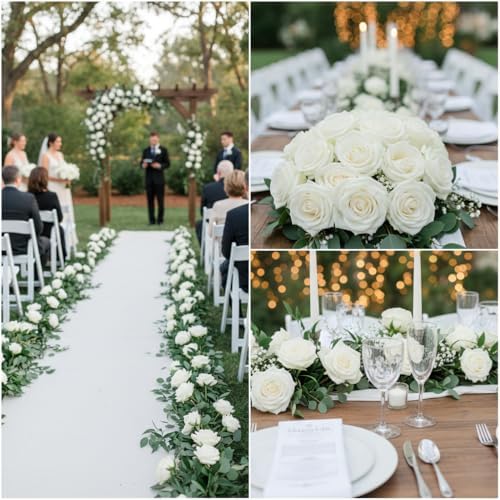 white rose artificial flowers bulk, ivory silk fake, package contents