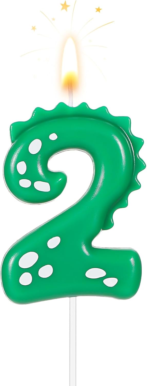 Birthday Number Candles, 2.8 Inch Dinosaur Candle Birthday Cake Candles Dinosaur Birthday Candle for Cake Dinosaur Candle Theme Party Decoration(Number 2)