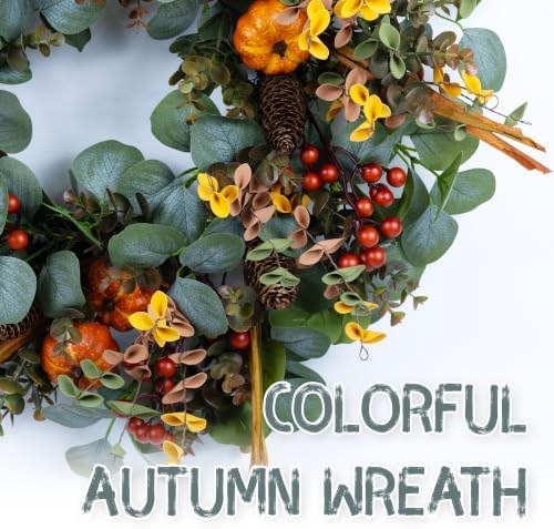 24" eucalyptus fall wreath with pumpkin foliage for, package contents