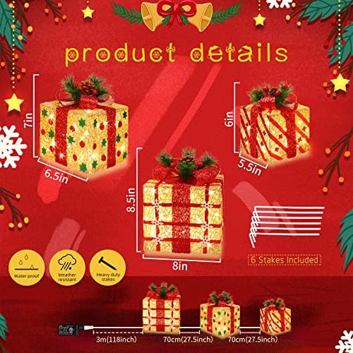[large 9.5"x8"x6.5" christmas set of 3 lighted gift on a desk or shelf