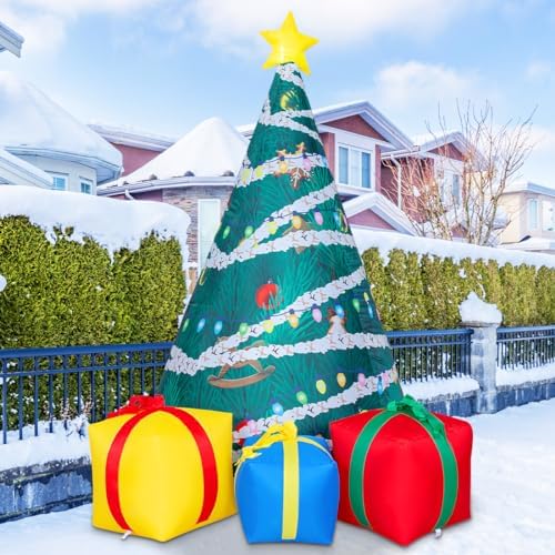 comin 7 ft christmas inflatables tree outdoor decorations, side view