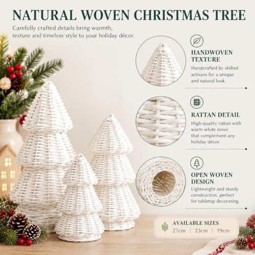 miniinflat 3 pcs woven rattan christmas tree decor, package contents