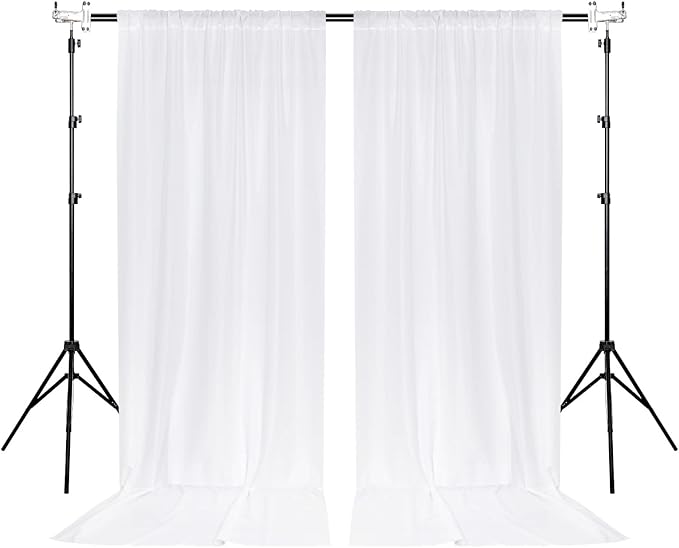 White Backdrop Curtain for Wedding Decor Holiday Party - White Wedding Backdrop Polyester Photography Backdrop Drapes Baby Shower Birthday Privacy Sliding Curtains Home Decor, 5ft x 7ft, 2 Panels