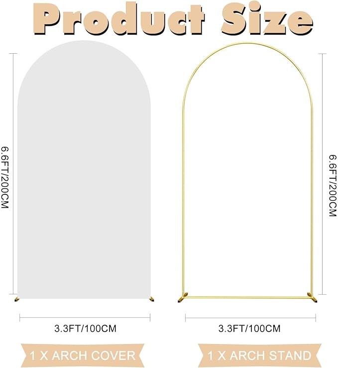 6.6FT Wedding Arch Backdrop Stand and White Arch Cover, White Spandex Fitted Backdrop Cover and Gold Wedding Arch Frame for Birthday Party Wedding Ceremony Bridal Baby Shower, Parties Decoration.
