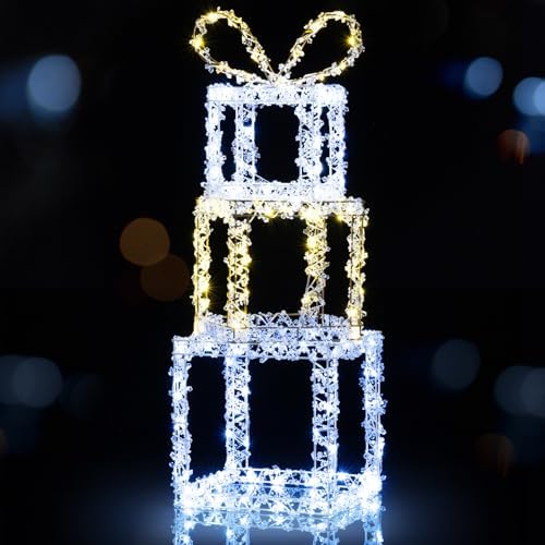 tangkula set of 3 stacked lighted gift boxes, view 9