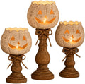 Rustic White Pumpkin Tealight Candle Holder Set, Farmhouse Halloween Pumpkin Tea Light Candle Holders Decor, Fall Tables Centerpieces for Thanksgiving & Halloween Party