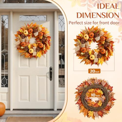 fall wreaths for front door outside, fall door, front angle view