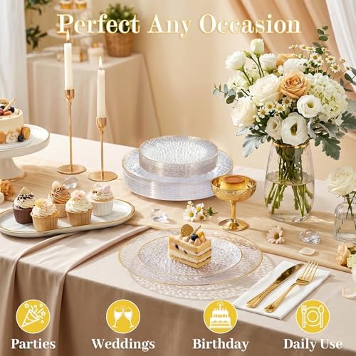 rubtlamp 60pcs clear plastic plates,clear disposable plates with, side view