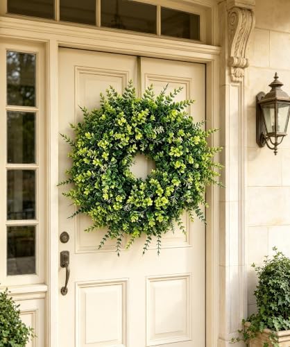 26" large boxwood wreath for front door.eucalyptus wreath showing dimensions
