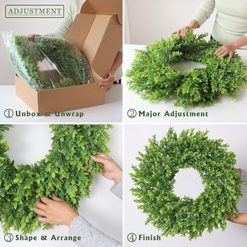 26"artificial boxwood wreath, large fake hanging plant for showing dimensions