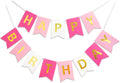 Letjolt Pink Rose White Happy Birthday Banner for Girls 13 Paper Flags | 13 flags with 2 satin ribbons easy indoor birthday decor for cake tables walls and photo backdrops