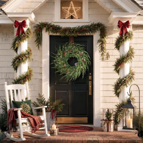 24" artificial christmas cedar wreath with berry for, view 9