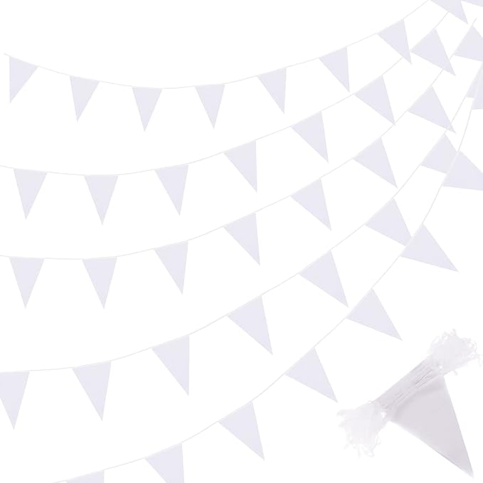 Tatuo 200 Feet Solid Pennant Banners Flags String Triangle Hanging DIY Bunting Flags Party Decorations for Grand Opening Party Banners for Kids Birthday, Shops (White)