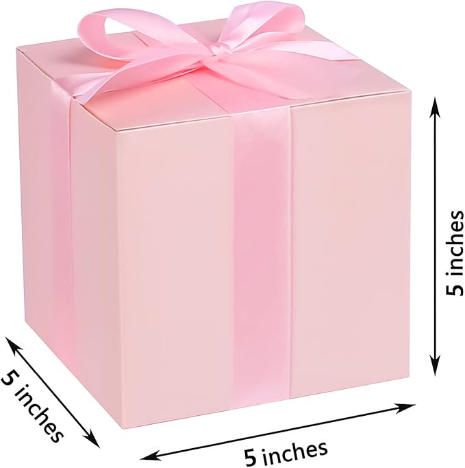 COTOPHER Small Gift Boxes 25 Pack 5x5x5 inches Pink Gift Boxes with Lids for Gifts, Crafting, Wedding Party Favor, Cupcake Boxes, Candy, Bridesmaids Proposal Box with Ribbons and Stickers