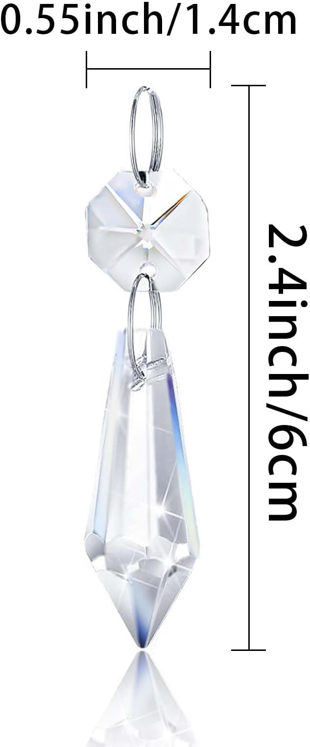 50PCS Premium Clear Crystal Teardrop Prism 2.4" -Crystal Glass Baroque Chandelier Pendant Drop Loose Beads Suncatcher for Holiday Party/Home/Window Decoration/Chandelier Replacement Parts