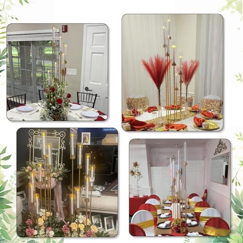 Gold Candelabra Wedding Centerpieces for Tables,Floor Candelabra Candlestick Holders 7 Arm Candle Holder Acrylic lampshade for Party Event candelabros para centros de mesa Fit 0.98" LED Candle
