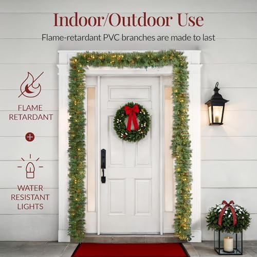 best choice products 9ft pre-lit christmas garland holiday on a desk or shelf