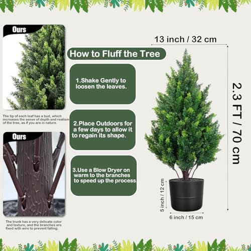 28 inch artificial cedar tree with pot, compact showing dimensions