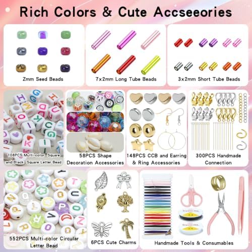 songin seed beads kit with bugle beads, 7, close-up detail