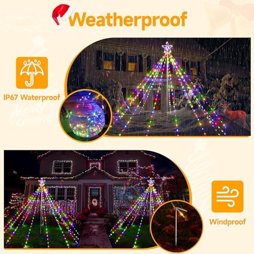 ollny christmas lights tree 340led with topper star, close-up detail