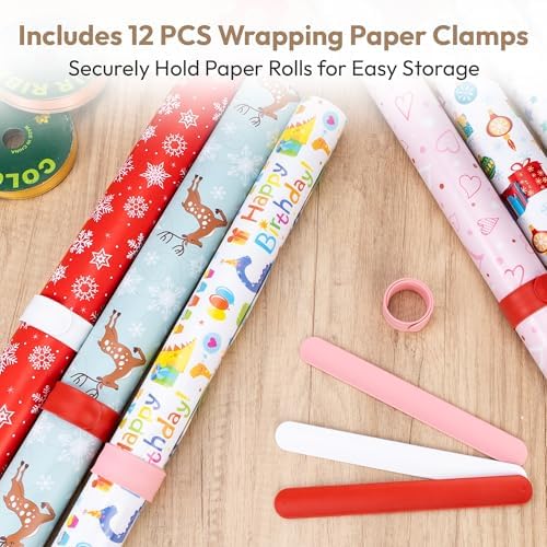 wrapping paper storage cart station with 12pcs slap, close-up detail