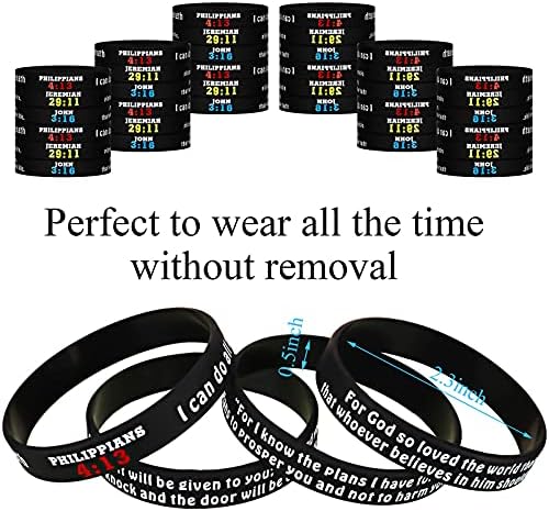 48 Pieces Bible Verse Bracelets Christian Scripture Bracelets Bulk Rubber Religious Silicone Bible Verses Wristbands Faith Hope Belief Inspirational Wristbands