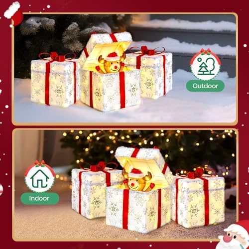 vingli animated christmas lighted gift boxes decoration, pop, package contents