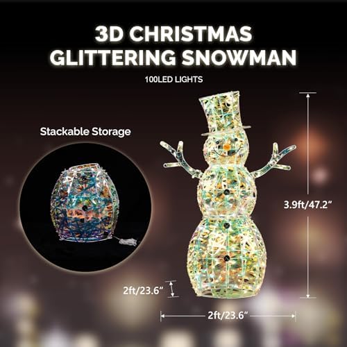 vingli 4ft lighted iridescent snowman christmas yard decorations shown in use