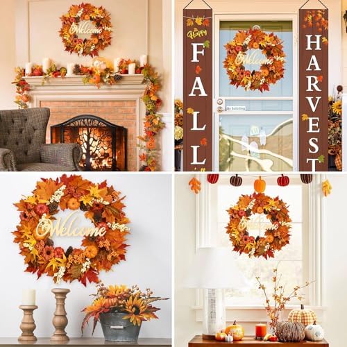 waipfaru 22" fall decor, fall wreaths for front, package contents