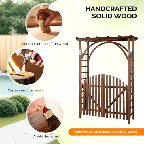 vingli 85in wooden arbor garden arch, wedding arch, side view