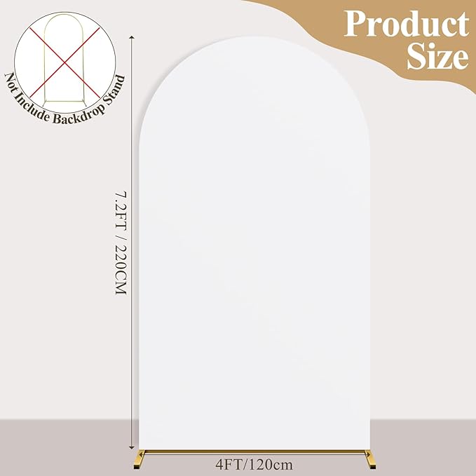 Ledido Wedding Arch Backdrop Cover 7.2FT Arch Covers Fitted Stretchy Spandex Round Top Stand Backdrop Cover for Wedding Banquet Ceremony Birthday Party Baby Shower Event Decoration,White