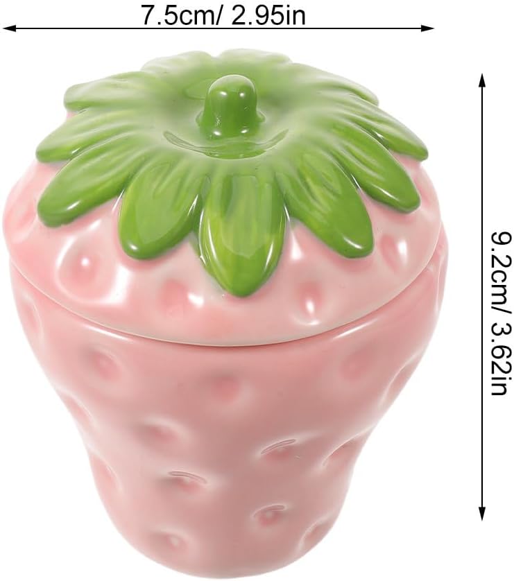 DOITOOL Strawberry Shaped Ceramic Candle Holder Empty Refillable Pink Candle Cup with Lid for DIY and Everyday Stylish Decoration