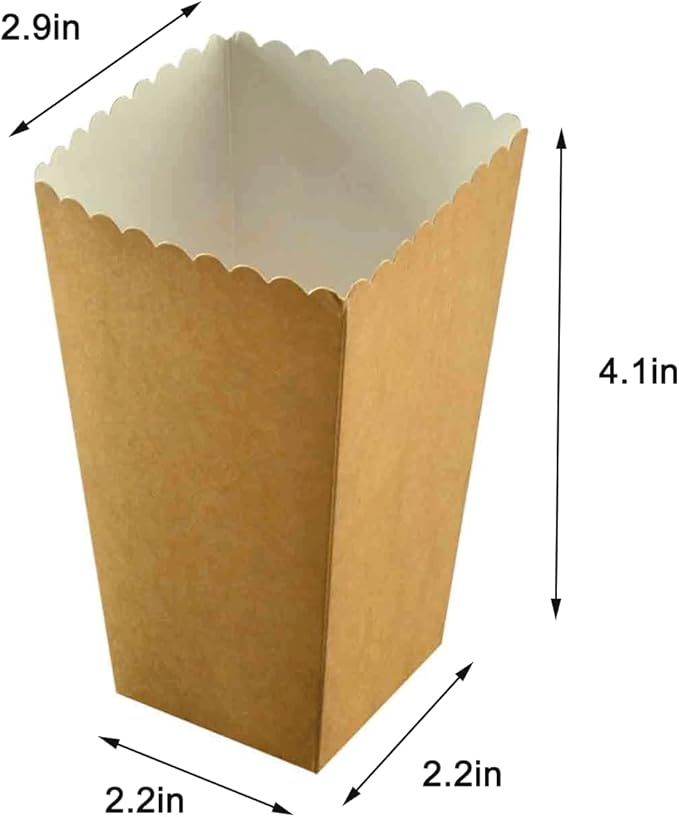 Kraft Paper Popcorn Boxes Mini Paper Popcorn Box Cardboard Popcorn Container for Party, Pack of 24