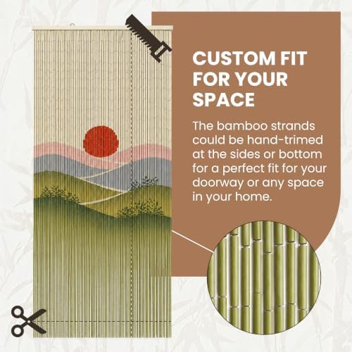 sunset field beaded bamboo curtain for doorway 35.4" showing dimensions