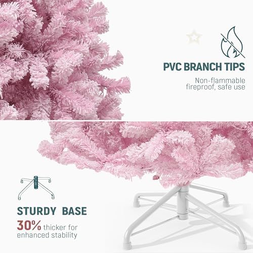 yitahome 6ft prelit pink flocked christmas tree with showing dimensions