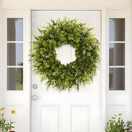 28'' large boxwood wreath for front door porch, side view