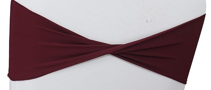 VDS Pack of 125 PCS | Burgundy | Spandex Chair Sashes Bows Without Buckle | Stretch Elastic Banquet Universal Folding Chair Band Tie with for Wedding Party Conference Celebration Event Decoration