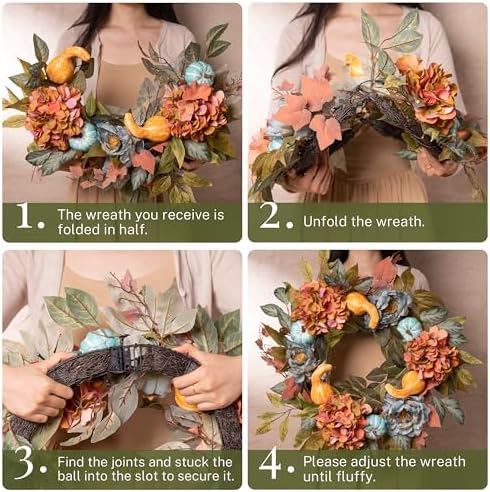 decorbyhannah 24'' fall wreath for front door with showing dimensions
