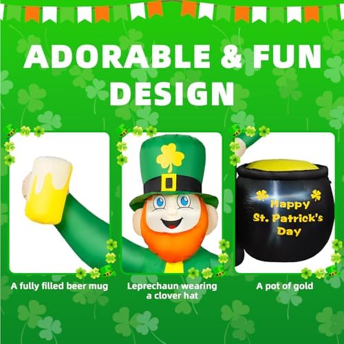 6ft st patricks day inflatables outdoor decorations, leprechaun showing dimensions